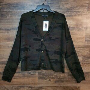 Social Standard By Sanctuary Sweater L Daytripper Camo Cardigan Thin Knit NWT